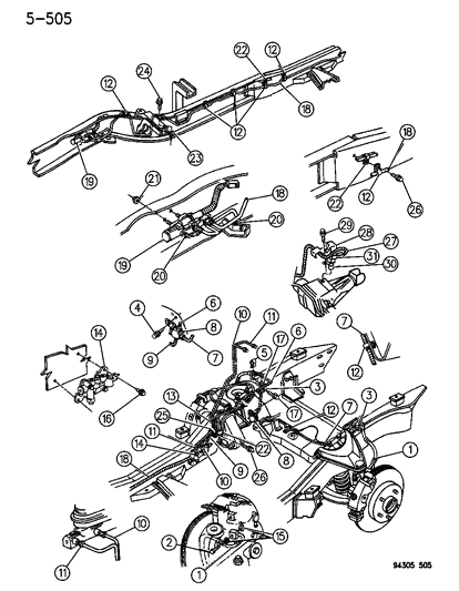 1994 Dodge Dakota Lines & Hoses - Brake Diagram 1