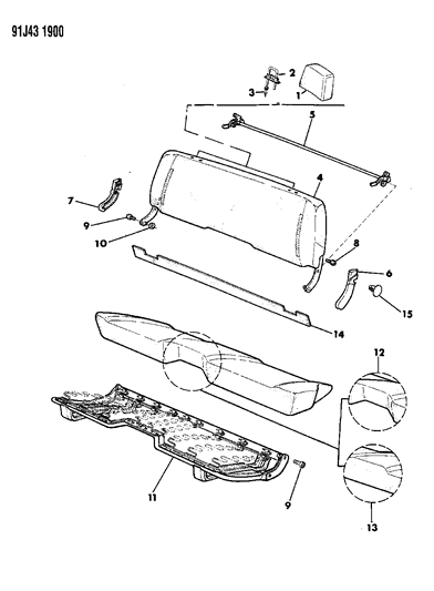 1992 Jeep Comanche Frame & Pad Bench Seat Diagram