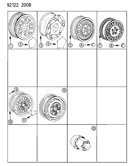 1992 Dodge Spirit Wheels, Caps And Nuts Diagram