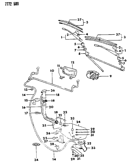 1988 Chrysler Conquest Windshield Wiper & Washer Diagram