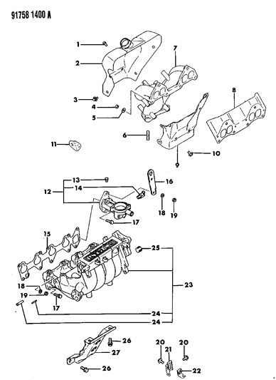 1991 Dodge Colt Intake & Exhaust Manifold Diagram