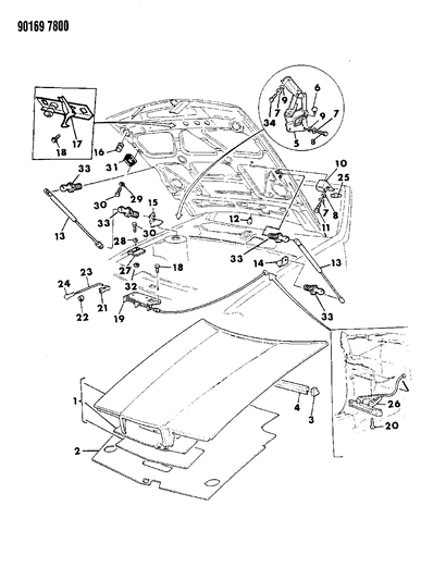 1990 Chrysler TC Maserati Hood & Hood Release Diagram