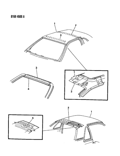 1988 Chrysler LeBaron Roof Panel & Windshield Frame Diagram