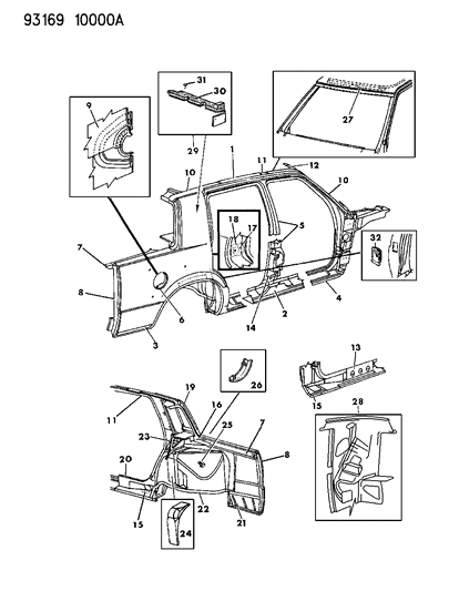 1993 Dodge Dynasty Body Side & Quarter Panel Diagram