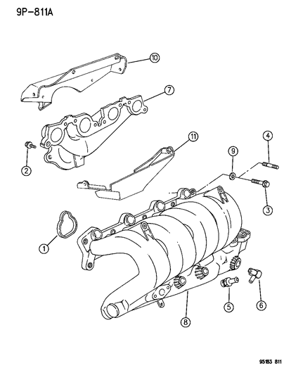 1995 Dodge Neon Manifolds - Intake & Exhaust Diagram 2