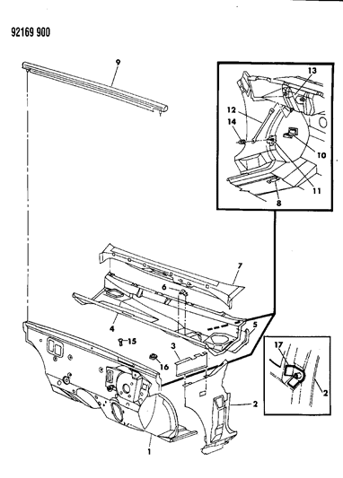 1992 Dodge Shadow Cowl & Dash Panel Diagram