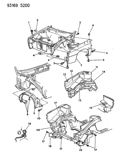 1993 Chrysler LeBaron Fender & Shield Diagram