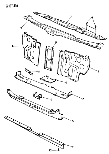 1992 Dodge Daytona Grille & Related Parts Diagram