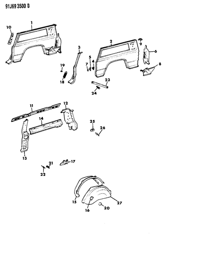 1991 Jeep Cherokee Panels - Rear Quarter Diagram 1