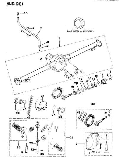 1991 Jeep Comanche Housing & Differential, Rear Axle Diagram 1