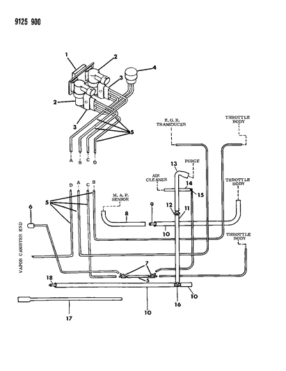 1989 Dodge Shadow Emission Hose Harness - Diagram 2