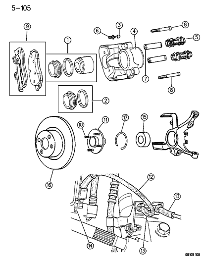 1996 Dodge Neon Shoe Package, Front Disc Brake Diagram for V1011411