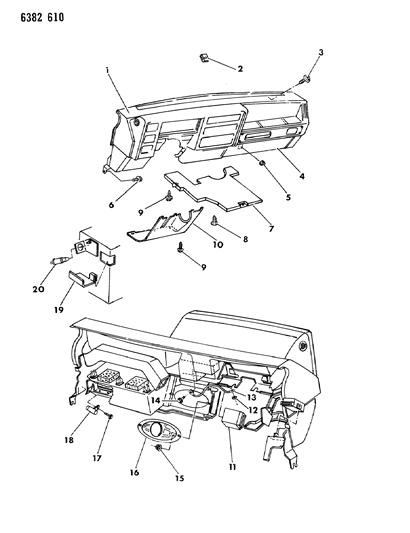 1987 Dodge Dakota Instrument Panel Glove Box, Panel & Speaker Diagram