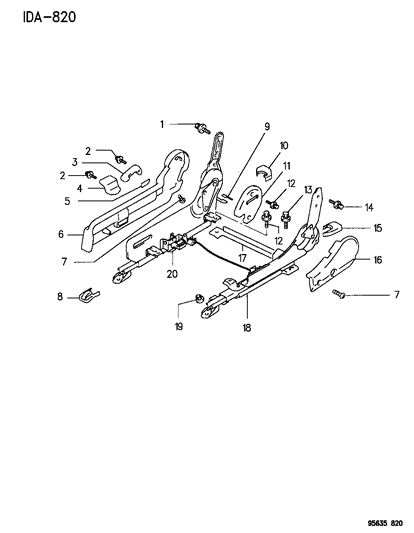 1995 Dodge Avenger Adjuster , Shield & Recliner Right Diagram