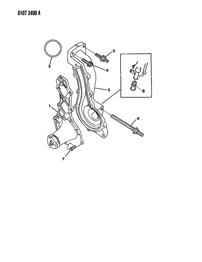 1988 Dodge Aries Water Pump & Related Parts Diagram