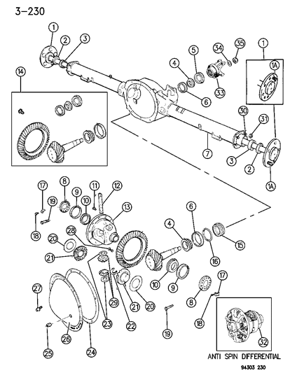 1994 Dodge Ram Wagon Axle, Rear, With Differential And Carrier Diagram 3