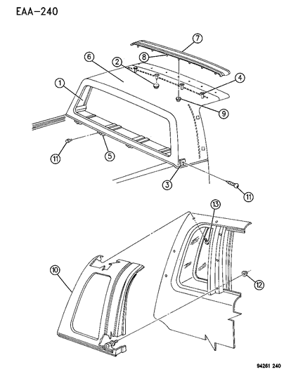 1994 Chrysler LeBaron Sedan Vinyl Roof Trim Diagram