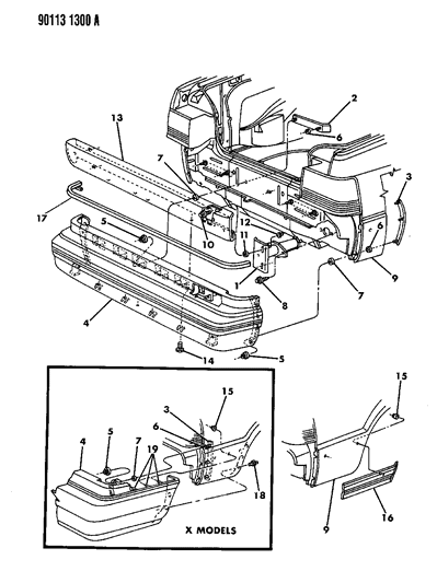 1990 Chrysler LeBaron Sedan Fascia, Rear Diagram