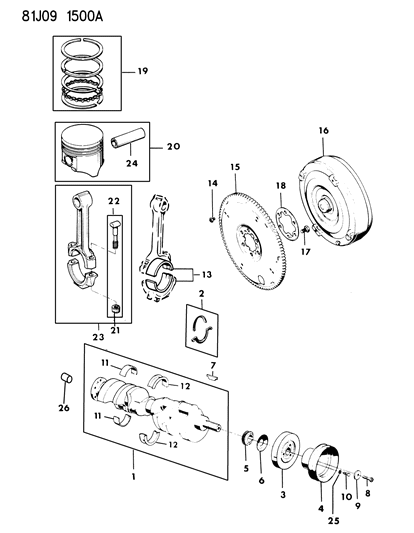 1985 Jeep J10 Crankshaft , Flywheel And Piston Diagram 2