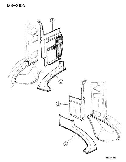 1996 Dodge Ram Van Cowl & Front Wheelhouse Trim Diagram