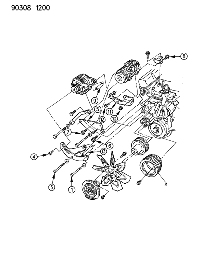 1992 Dodge W350 Alternator & Mounting Diagram 3