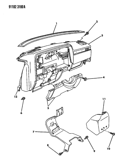 1991 Dodge Dynasty Instrument Panel Panel & Pad Diagram