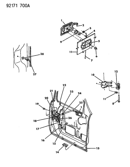 1992 Dodge Shadow Handle Front Door Outside Diagram for 4615898