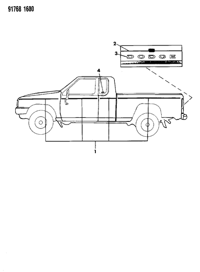 1991 Dodge Ram 50 Tape Stripes & Decals Diagram