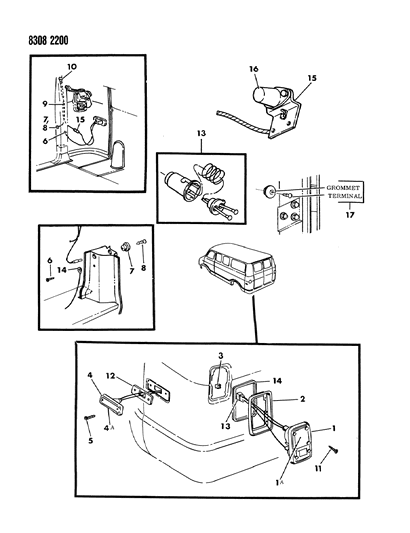 1989 Dodge Ram Wagon Lamps & Wiring (Rear End) Diagram