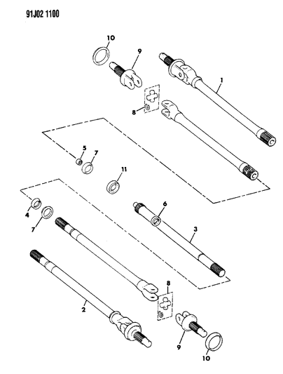 1993 Jeep Wrangler Shafts - Front Axle Diagram 2
