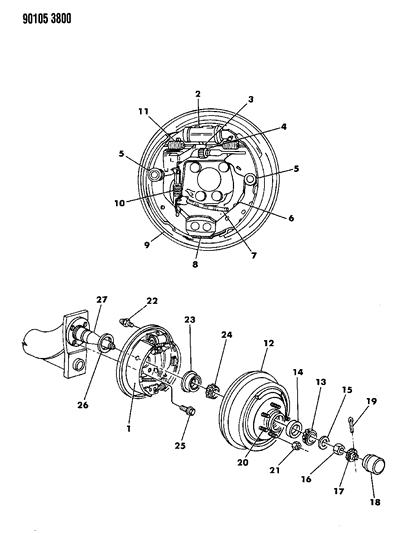 1990 Chrysler LeBaron Sedan Brakes, Rear Drum Diagram