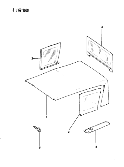 1987 Jeep Wrangler Soft Top & Windows Diagram 1