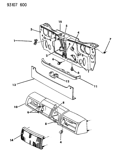 1993 Dodge Dynasty Grille & Related Parts Diagram 2