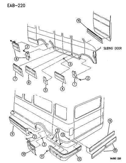 1996 Dodge Ram Van Molding Lower Corner Panel Diagram for 55294811