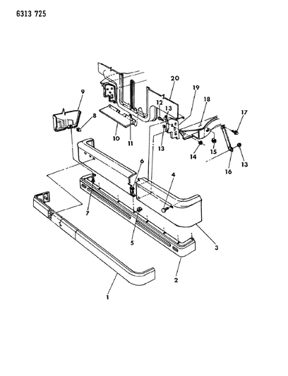 1987 Dodge Dakota Bumper, Front Diagram