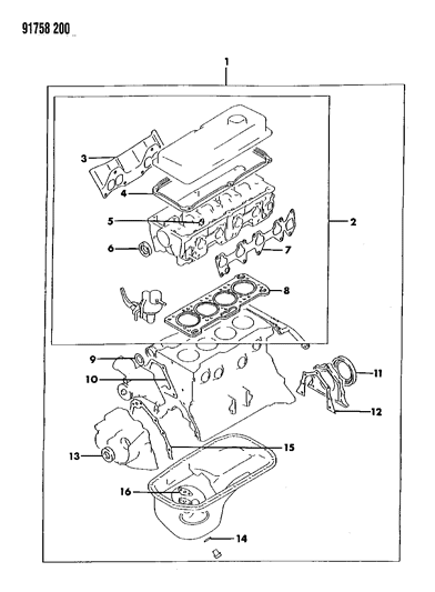 1991 Dodge Colt Gasket Pkg Engine Overhaul Diagram for MD997671