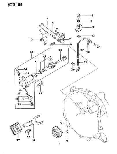 1990 Dodge Colt Bearing-Clutch Release Diagram for MD722744
