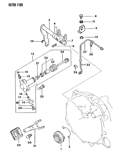 1990 Dodge Colt Rod Clutch Release CYLINDERINDE Diagram for MD603466