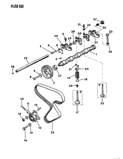 1993 Jeep Cherokee Camshaft & Valves Diagram 2