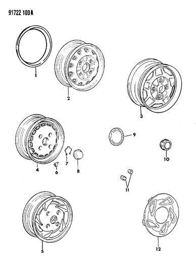 1991 Dodge Colt Wheel & Covers Diagram 1