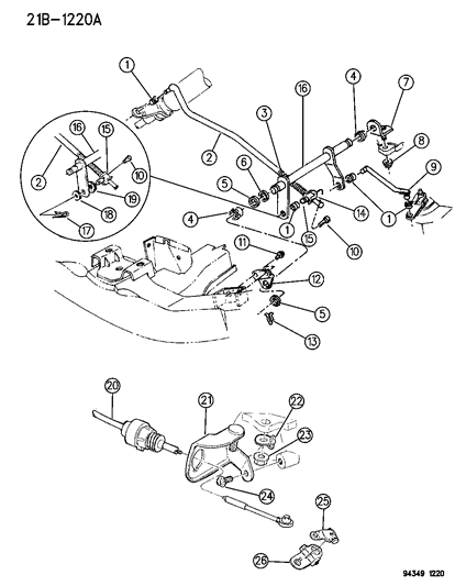 1996 Dodge Ram Wagon Controls , Gearshift , Lower Diagram 2