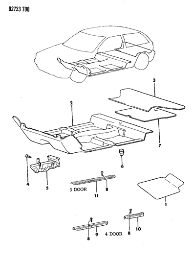1992 Dodge Colt Carpet & Scuff Plates Diagram 2