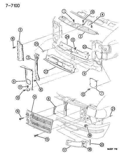1994 Dodge Ram Van Grille & Related Parts Diagram