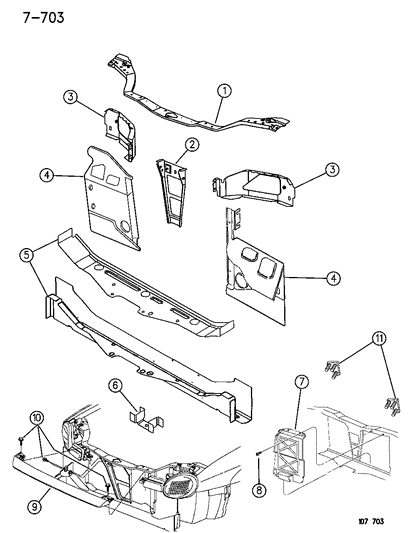 1996 Dodge Neon Grille & Related Parts Diagram