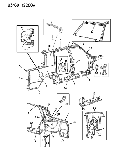 1993 Chrysler Imperial Body Side & Quarter Panel Diagram