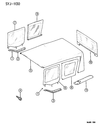 1995 Jeep Wrangler Glass, Tailgate, Tint Diagram for 5FH59RTB