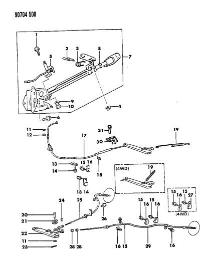 1990 Dodge Ram 50 Controls, Parking Brake Diagram