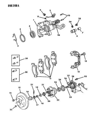 1988 Dodge Daytona Brakes, Rear Disc Diagram