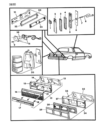 1985 Chrysler Laser Lamps & Wiring - Rear Diagram 1