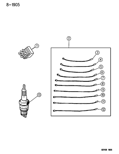 1993 Dodge Viper Spark Plugs - Cables - Coils Diagram